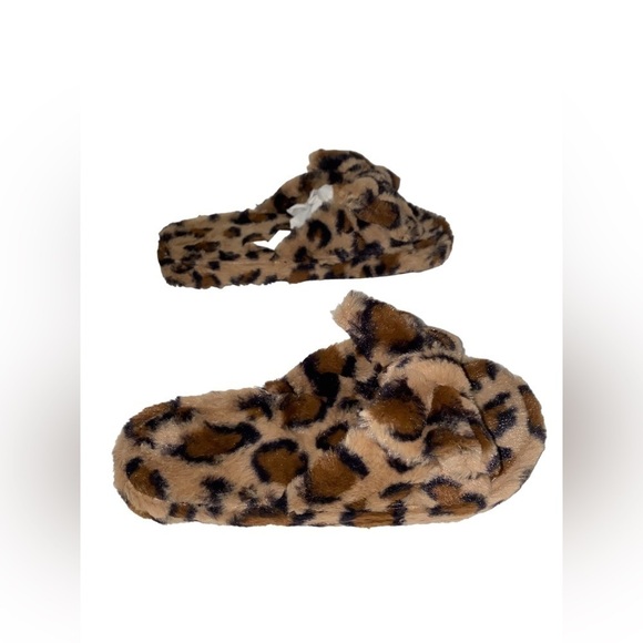 NEW Trensetter-2 Leopard Print Cute Cozy Bow Tie Fluffy Slippers Women 10M - Picture 3 of 8